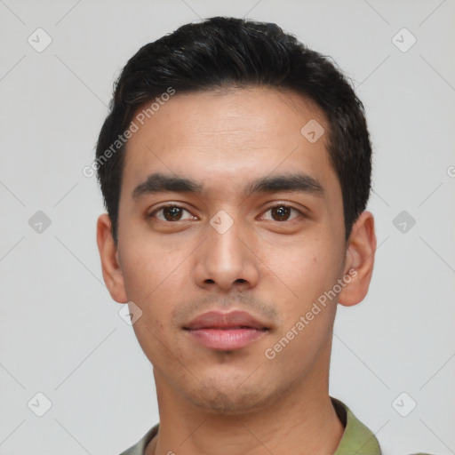 Neutral asian young-adult male with short  black hair and brown eyes