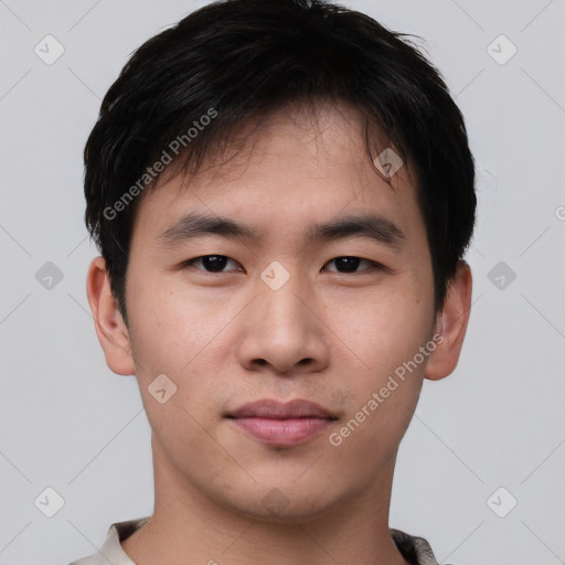 Neutral asian young-adult male with short  brown hair and brown eyes