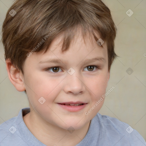 Joyful white child male with short  brown hair and brown eyes