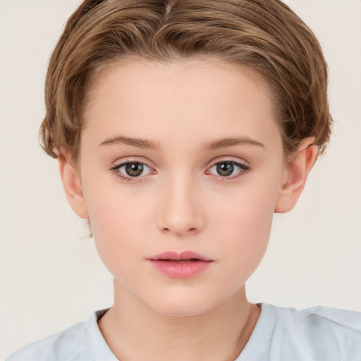 Neutral white child female with short  brown hair and brown eyes