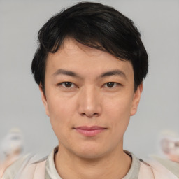 Neutral asian young-adult male with short  black hair and brown eyes