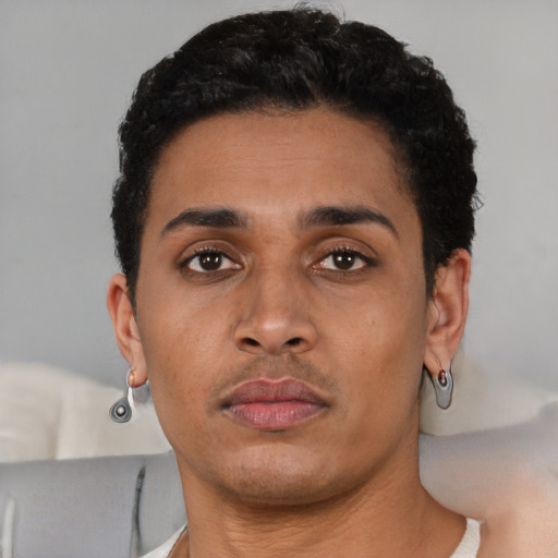 Neutral black young-adult male with short  brown hair and brown eyes