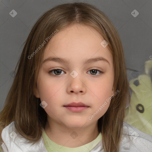 Neutral white child female with medium  brown hair and brown eyes