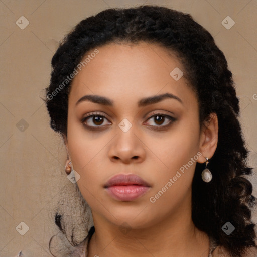 Neutral black young-adult female with long  black hair and brown eyes