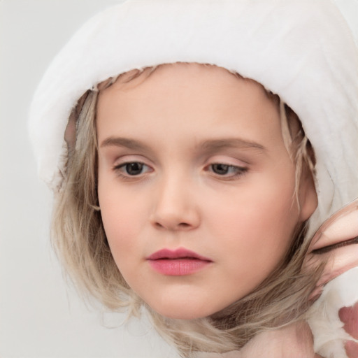 Neutral white young-adult female with medium  brown hair and blue eyes