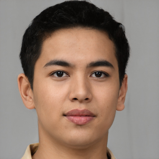 Neutral asian young-adult male with short  black hair and brown eyes