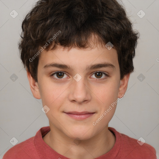 Joyful white child male with short  brown hair and brown eyes