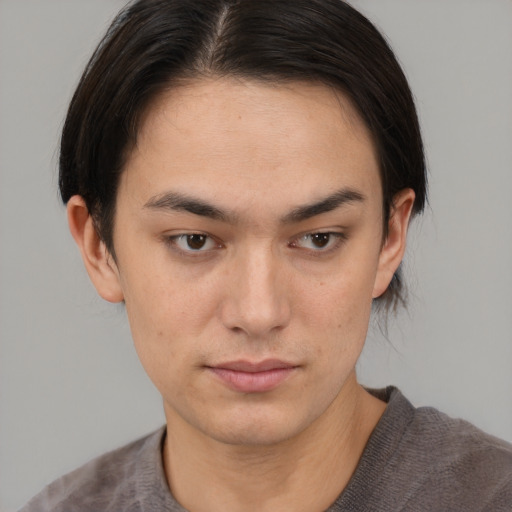 Neutral asian young-adult male with medium  brown hair and brown eyes