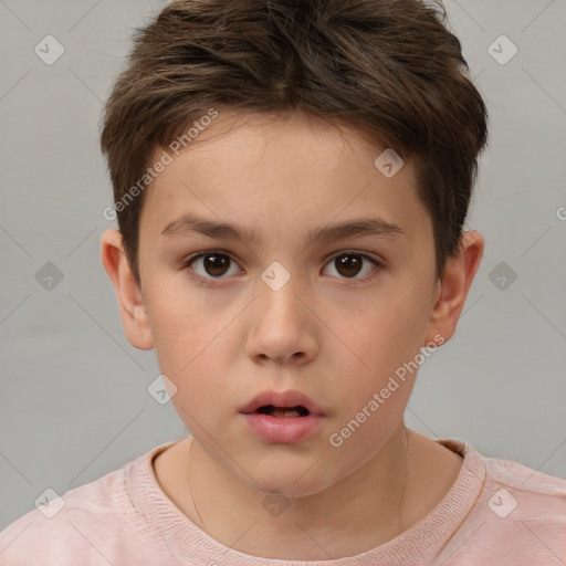 Neutral white child male with short  brown hair and brown eyes