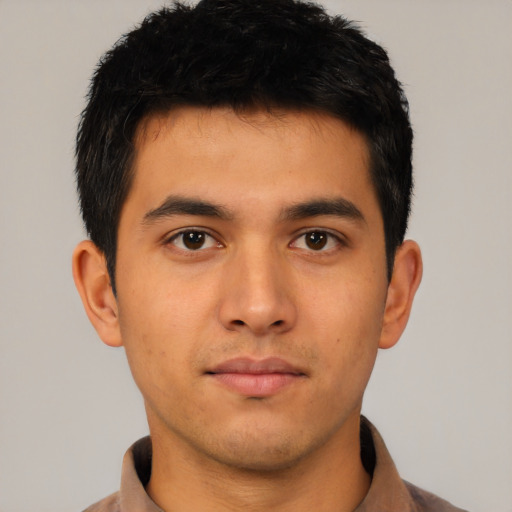 Neutral asian young-adult male with short  black hair and brown eyes