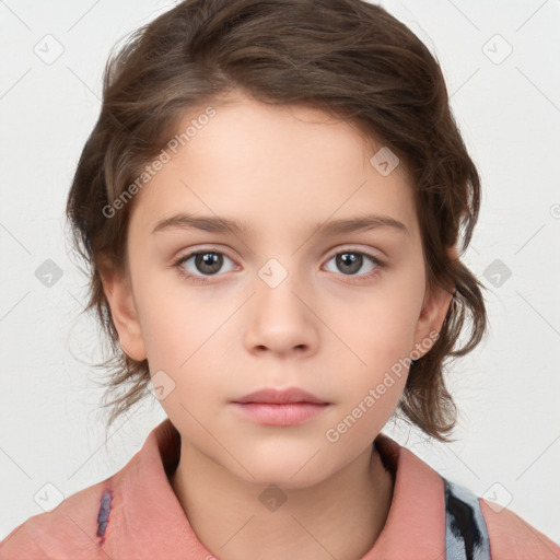 Neutral white child female with medium  brown hair and brown eyes