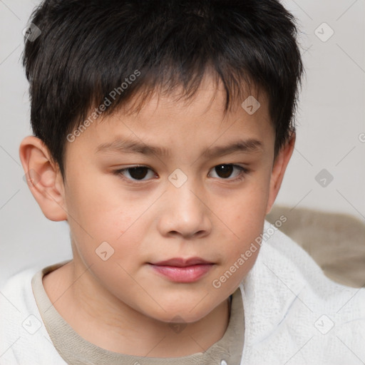 Joyful white child male with short  brown hair and brown eyes