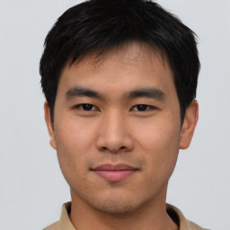 Neutral asian young-adult male with short  black hair and brown eyes