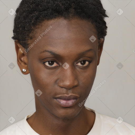 Neutral black young-adult female with short  brown hair and brown eyes