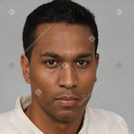 Neutral black young-adult male with short  brown hair and brown eyes