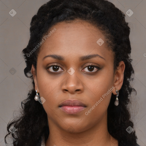 Neutral black young-adult female with long  black hair and brown eyes