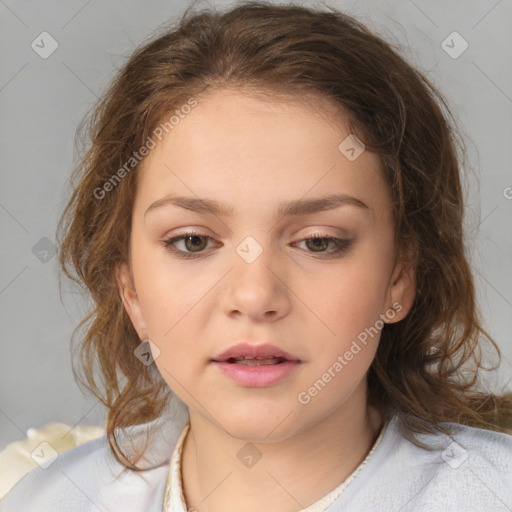 Neutral white child female with medium  brown hair and brown eyes