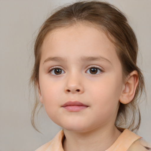 Neutral white child female with medium  brown hair and brown eyes