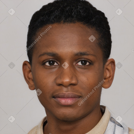 Neutral black young-adult male with short  brown hair and brown eyes