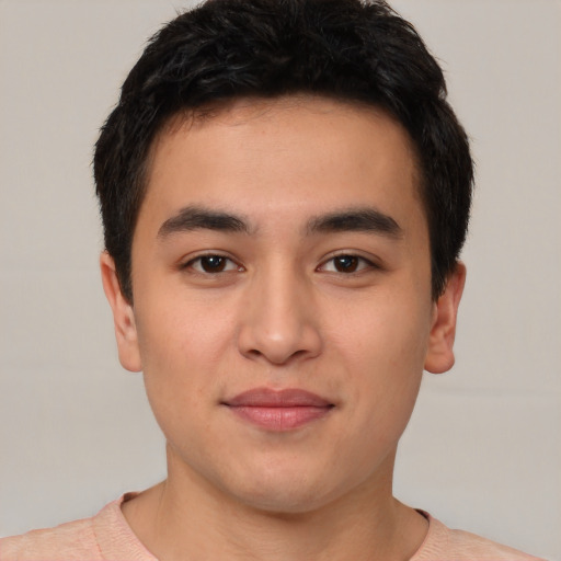 Neutral asian young-adult male with short  black hair and brown eyes