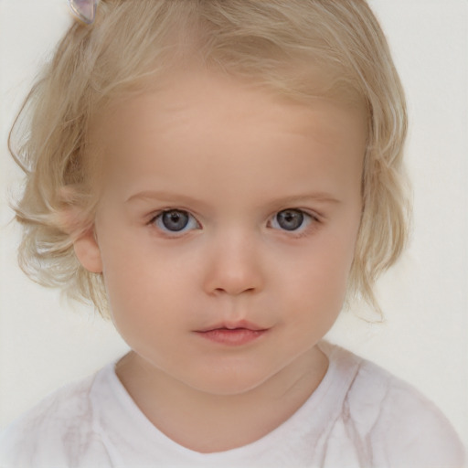 Neutral white child female with medium  blond hair and brown eyes