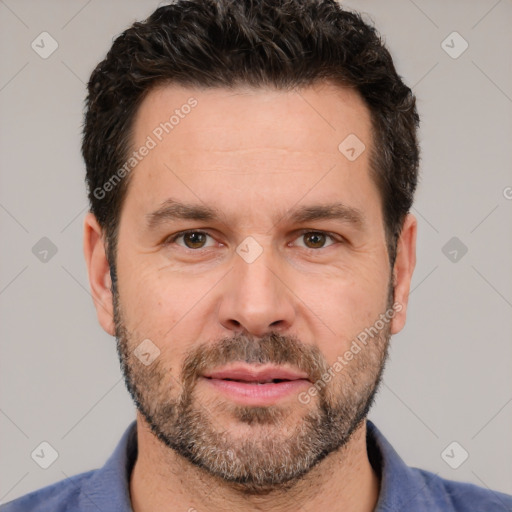 Neutral white adult male with short  brown hair and brown eyes