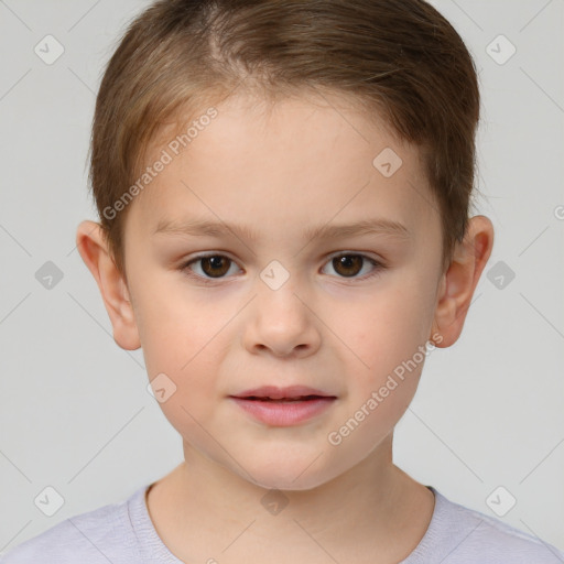 Neutral white child female with short  brown hair and brown eyes