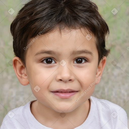 Joyful white child male with short  brown hair and brown eyes