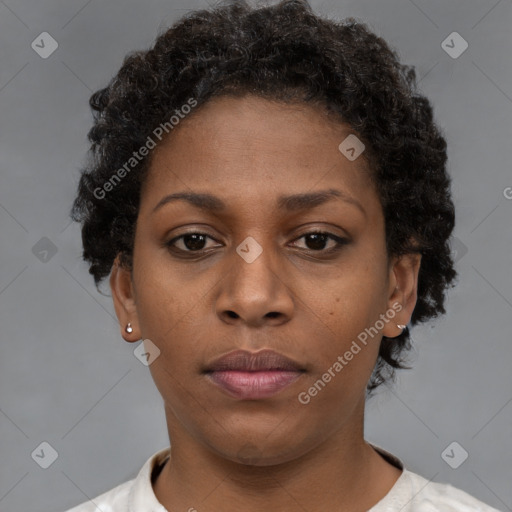 Neutral black young-adult female with short  brown hair and brown eyes