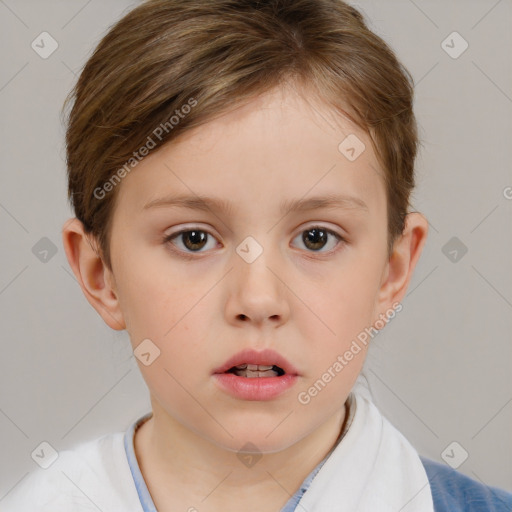 Neutral white child female with short  brown hair and brown eyes