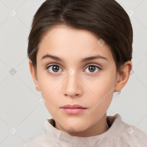 Neutral white young-adult female with short  brown hair and brown eyes