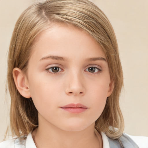 Neutral white child female with medium  brown hair and brown eyes