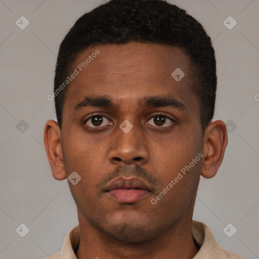 Neutral black young-adult male with short  brown hair and brown eyes