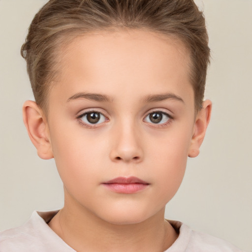 Neutral white child female with short  brown hair and brown eyes