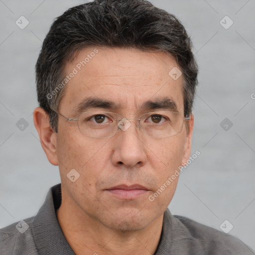 Neutral white adult male with short  brown hair and brown eyes