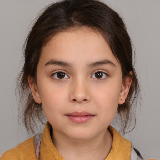 Neutral white child female with medium  brown hair and brown eyes