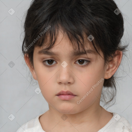 Neutral white child female with medium  brown hair and brown eyes