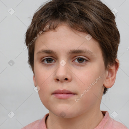 Neutral white child female with short  brown hair and brown eyes