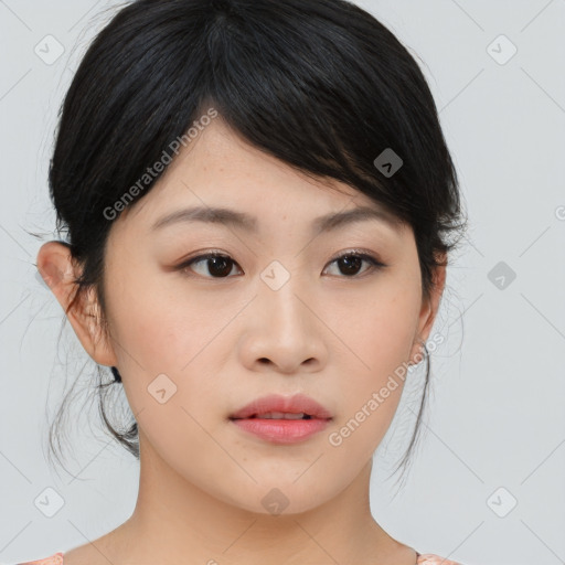 Neutral asian young-adult female with medium  brown hair and brown eyes