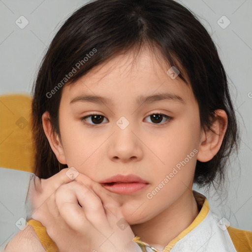 Neutral white child female with medium  brown hair and brown eyes