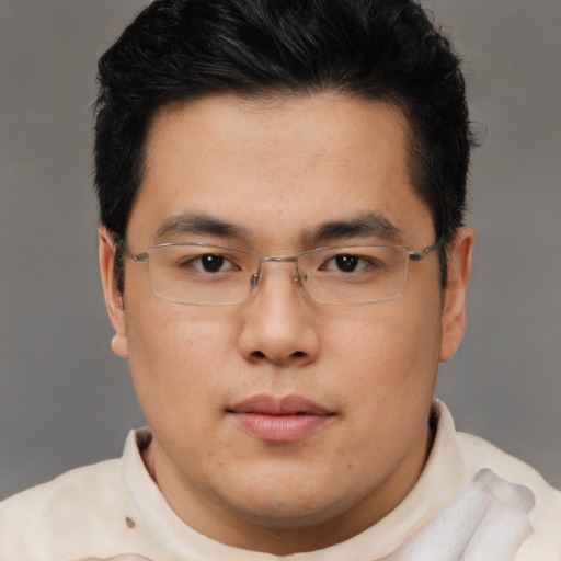 Neutral asian young-adult male with short  brown hair and brown eyes