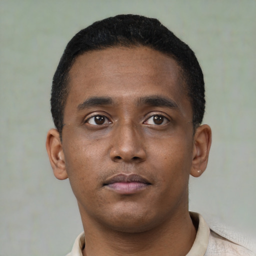 Neutral black young-adult male with short  brown hair and brown eyes