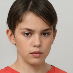 Neutral white child female with short  brown hair and brown eyes