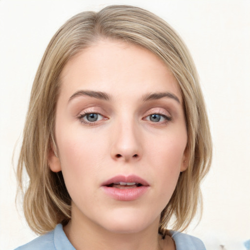 Neutral white young-adult female with medium  brown hair and blue eyes