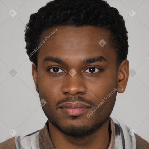 Neutral black young-adult male with short  brown hair and brown eyes