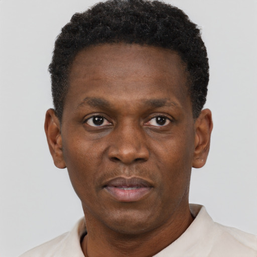 Neutral black young-adult male with short  brown hair and brown eyes