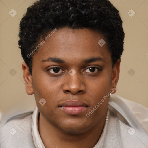 Neutral black young-adult male with short  brown hair and brown eyes