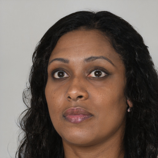 Neutral asian young-adult female with long  black hair and brown eyes