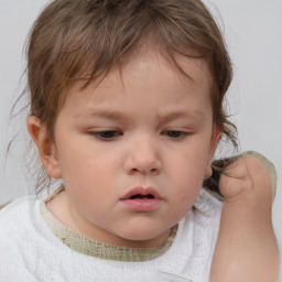 Neutral white child female with short  brown hair and brown eyes