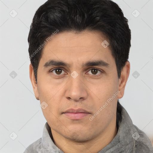 Neutral white adult male with short  brown hair and brown eyes